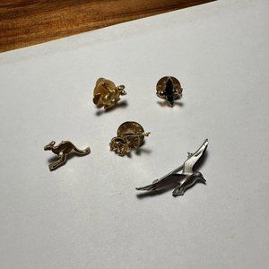 Lot of 5 Lapel Pins - Rose, Bird, Kangaroo, Frog